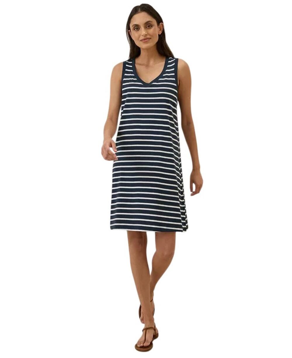 Pact Blue Monterey Striped Organic Cotton Softspun A Line Tank Dress